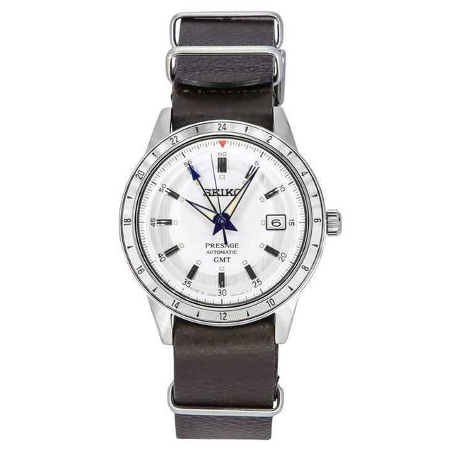 Seiko Presage Style60's GMT 110th Anniversary Limited Editions Leather Strap White Dial Automatic SSK015J1 Men's Watch
