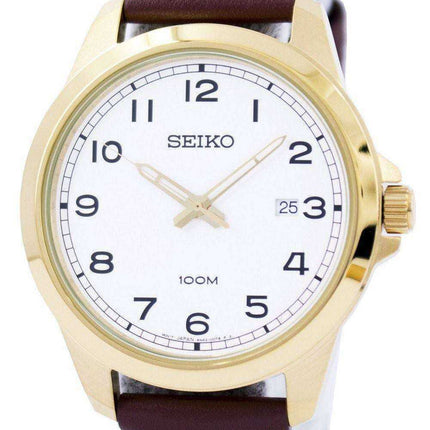 Seiko Quartz White Dial Brown Leather SUR160 SUR160P1 SUR160P Men's Watch