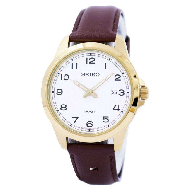 Seiko Quartz White Dial Brown Leather SUR160 SUR160P1 SUR160P Men's Watch