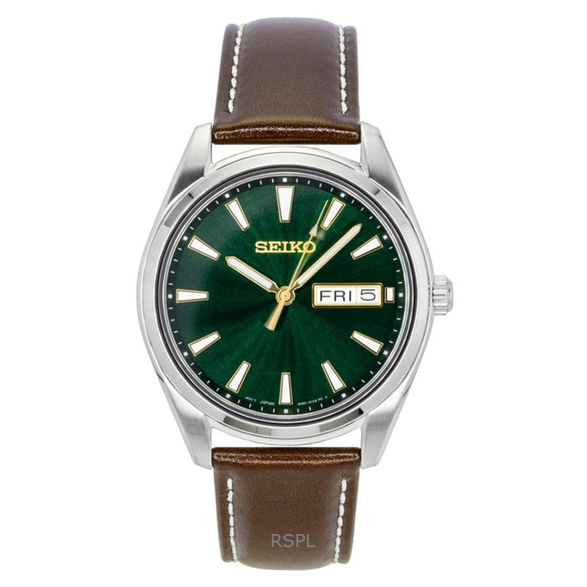 Seiko Neo Classic Leather Strap Green Dial Quartz SUR449P1 100M Men's Watch