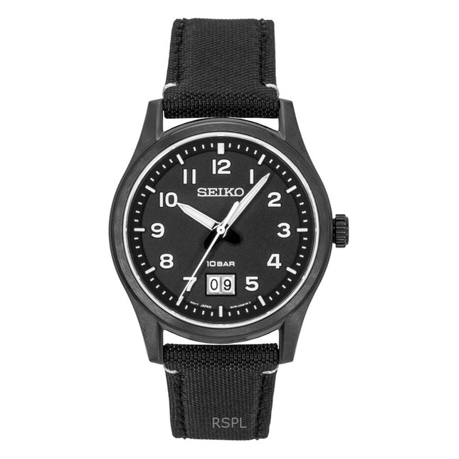 Seiko Classic Nylon Strap Black Dial Quartz SUR571P1 100M Men's Watch