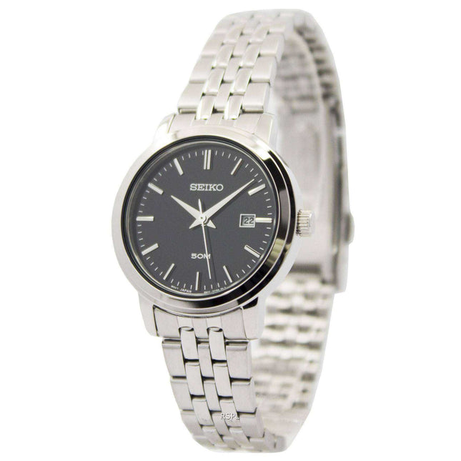Seiko Quartz Stainless Steel Black Dial SUR827P1 SUR827P Womens Watch