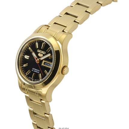 Seiko 5 Classic Gold Tone Stainless Steel Black Dial 21 Jewels Automatic SYMD96K1 Women's Watch