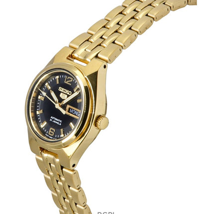 Seiko 5 Gold Tone Stainless Steel Black Dial Automatic SYMK38K1 Women's Watch
