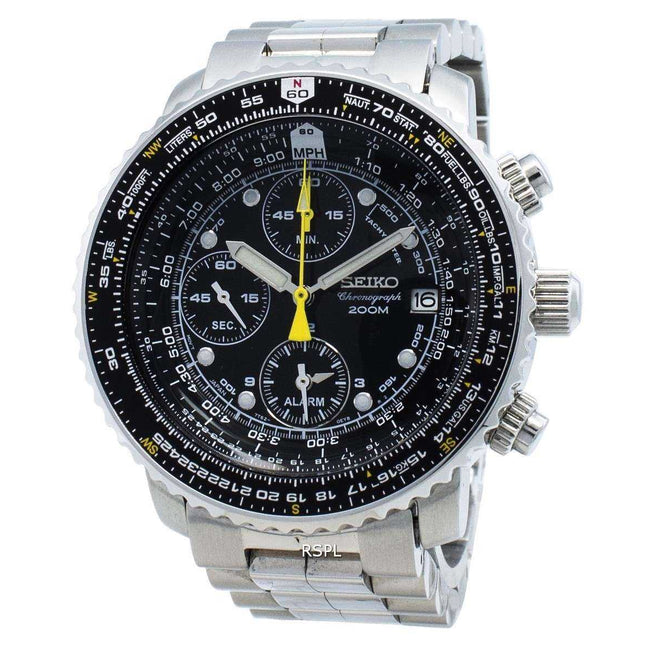 Refurbished Seiko Chronograph SNA411 SNA411P1 SNA411P Pilot's Flight Alarm 200M Men's Watch