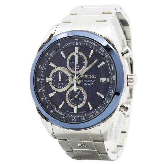 Refurbished Seiko Chronograph Blue Dial Quartz SSB177 SSB177P1 SSB177P 100M Men's Watch