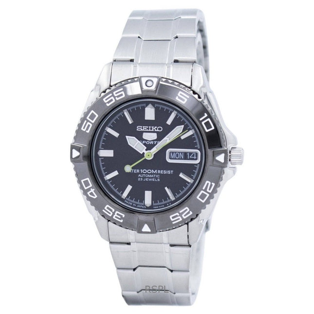 Refurbished Seiko 5 Sports Stainless Steel Black Dial Automatic SNZB23J1 100M Men's Watch