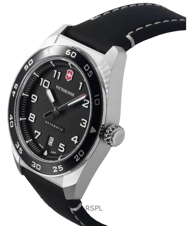 Victorinox Swiss Army Leather Strap Black Dial Automatic 242044 100M M