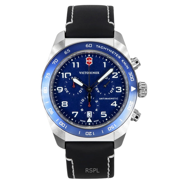 Victorinox Swiss Army Chronograph Leather Strap Blue Dial Quartz 242047 100M Men's Watch