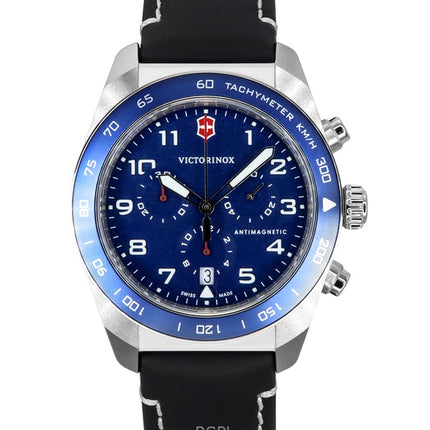 Victorinox Swiss Army Chronograph Leather Strap Blue Dial Quartz 242047 100M Men's Watch