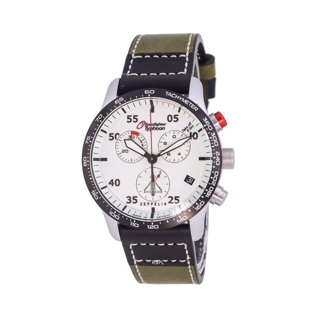 Zeppelin Eurofighter Chronograph Leather Strap Beige Dial Quartz 7298-5 72985 100M Mens Watch