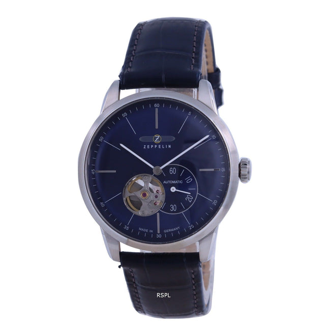 Zeppelin Flatline Open Heart Blue Dial Leather Strap Automatic 7364-3 73643 Mens Watch
