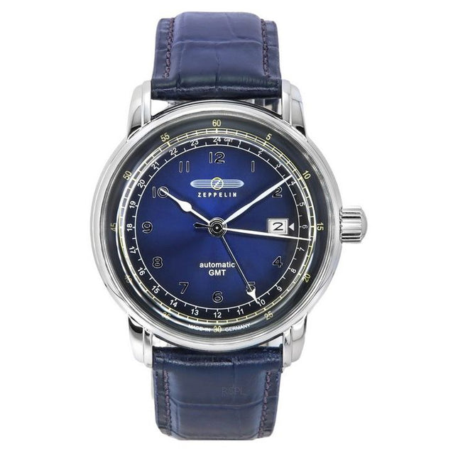 Zeppelin LZ126 Los Angeles GMT Leather Strap Blue Dial Automatic 76683 Men's Watch