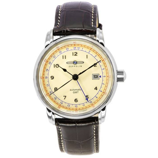 Zeppelin LZ 126 Los Angeles GMT Leather Strap Beige Dial Automatic 76685 Men's Watch