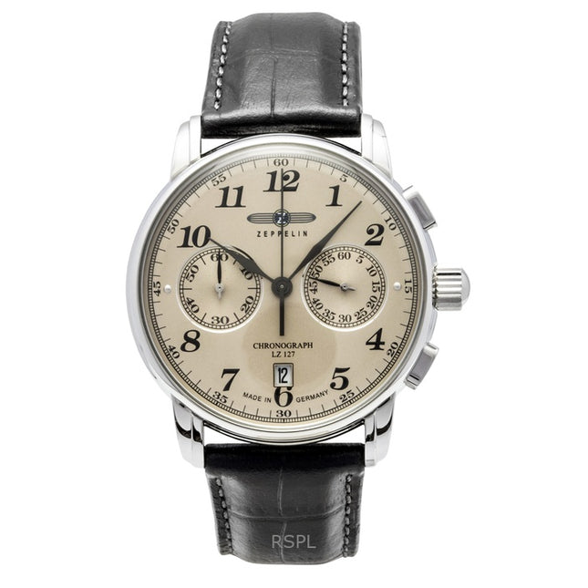 Zeppelin LZ127 Chronograph Leather Strap Champagne Dial Quartz 76785 Men's Watch