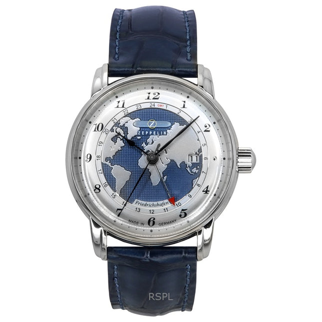Zeppelin Friedrichshafen GMT Leather Strap Blue Dial Automatic 85963 Men's Watch