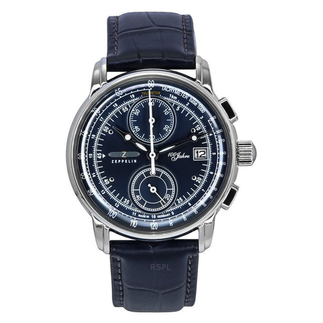 Zeppelin 100 Jahre Chronograph Leather Strap Blue Dial Quartz 86703 Men's Watch