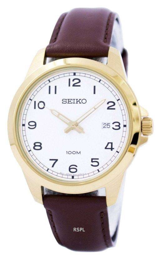 Seiko Quartz White Dial Brown Leather SUR160 SUR160P1 SUR160P Mens Watch