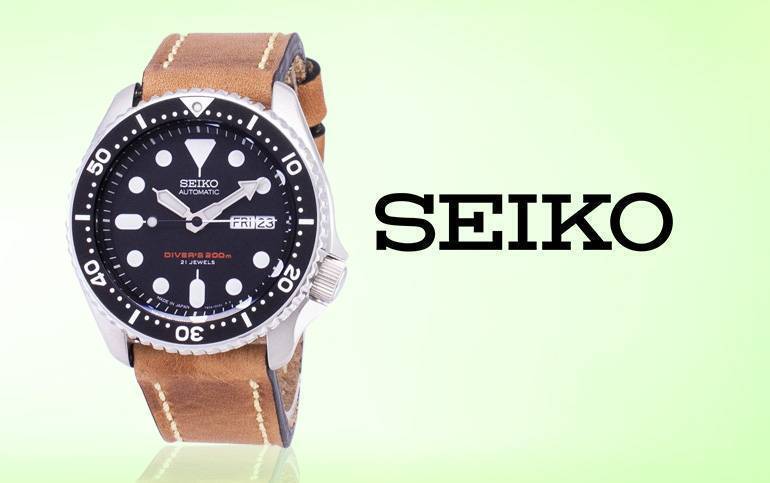 Seiko Automatic SKX007J1-LS17 Diver's 200M Japan Made Brown Leather Strap  Men's Watch