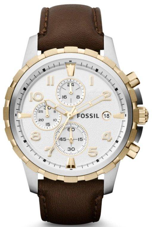 Fossil Dean Chronograph Two-Tone Brown Leather Strap FS4788 Mens Watch
