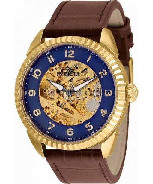 Invicta Specialty Blue Skeleton Dial Leather Strap Automatic 36564 Men's Watch