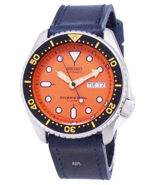 Seiko Automatic SKX011J1-LS13 Diver's 200M Dark Blue Leather Strap Men's Watch