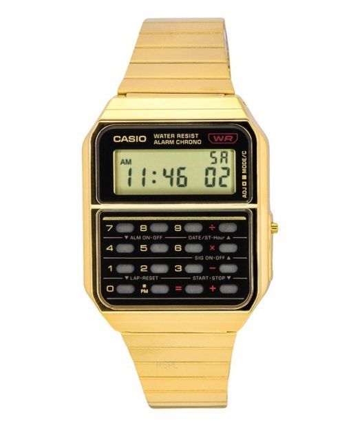 Casio Vintage Digital Calculator Gold Tone Stainless Steel Quartz CA-500WEG-1A Mens Watch
