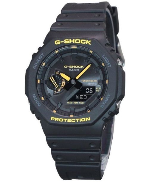 Casio G-Shock Caution Yellow Mobile Link Analog Digital Resin Strap Black Dial Solar GA-B2100CY-1A 200M Mens Watch